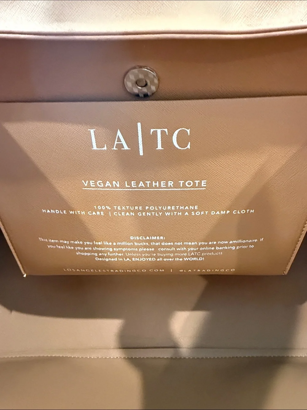 Tan Statement Tote with White Text